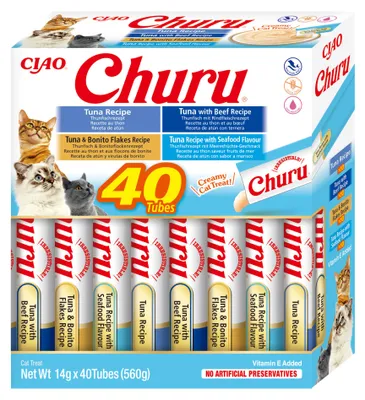 Produktbild von Inaba Cat Churu 40x14g (560g) Cremige Katzenleckerli-Pastamischung mit Thunfisch