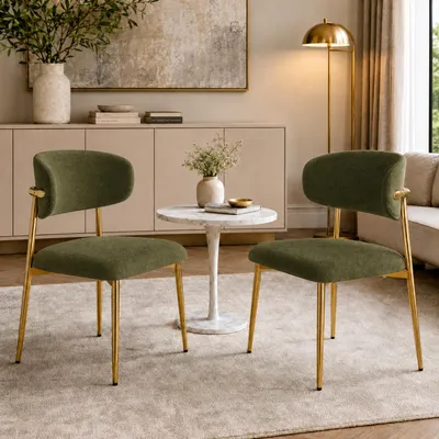 Image de Flieks : Ensemble de 2 chaises de salle à manger, avec structure dorée réglable en hauteur, fauteuils rembourrés pour salle à manger ou cuisine, dimensions : 51x50x81 cm, couleur : vert et or