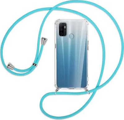 Produktbild von Handykette Backcover-Schutzhülle mit Band (Metall silberfarben) für Oppo A53 / A53s - türkis