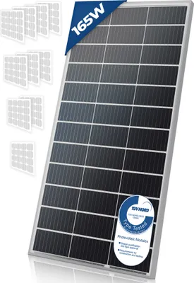 Produktbild von Solarpanel Monokristallin - 165 W, 18 V für 12 V Batterien, Photovoltaik, Ladekabel, Silizium - Solarzelle, Solaranlage für Wohnwagen, Camping, Balkon, Gartenhäuser, Solarmodul