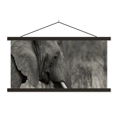 Produktbild von MuchoWow® Textilposter Elefant - Tiere - Schwarz - Weiß 60x30 cm mit schwarzem Rahmen - Textilien