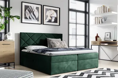 Produktbild von Boxspringbett Schlafzimmerbett 200x200cm LAZARO Nr3 Flaschengrün inkl Bettkasten