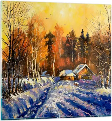 Produktbild von Bilder auf glas - Winter Wald Wiese - 70x70cm - Glasbilder - Wandbilder - Kunstdruck - zum Aufhängen bereit - Wanddekoration aus Glas - Glas Bilder - Wandbild auf Glas - Einteilig - GAC70x70-3535
