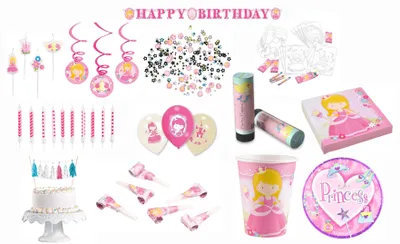 Produktbild von Amscan Prinzessin - großes Kindergeburtstags-Set III (77-teilig) Pappteller Pappbecher Servierten Dekoration