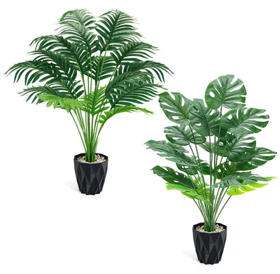 Image de 2 plantes artificielles de 71 cm de haut, des palmiers artificiels pour décorer le salon, le balcon ou la chambre à coucher.