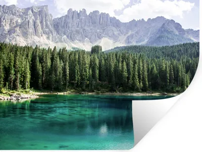 Produktbild von MuchoWow® Wandtattoo Wandsticker Wandaufkleber Berge - Bäume - Wasser 120x90 cm Selbstklebend und Repositionierbar - Aufkleber