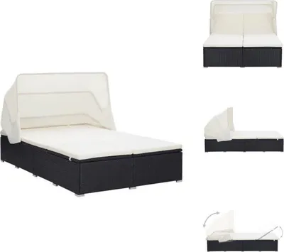Produktbild von vidaXL 2-Personen-Sonnenliege mit Auflage Poly Rattan Schwarz -  Gartenbetten
