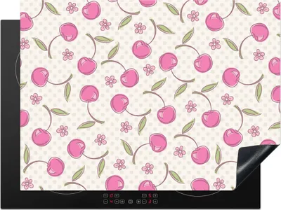 Produktbild von KitchenYeah© Herdabdeckplatte Kirschen - Blumen - Tupfen - Muster , 71x52cm, Küche Deko, Glaskeramikkochfeld Herdabdeckung, Abdeckplatte fùr Kochfeld