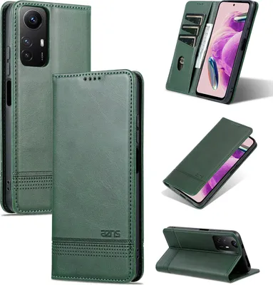 Produktbild von Leder Hülle für Xiaomi Redmi Note 12S, Klapphüllen Brieftasche Magnetverschluss Ständer Schutzhülle Grün