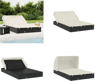 Produktbild von vidaXL 2 Personen Sonnenliege mit Dach Schwarz 213x118x97 Poly Rattan - Sonnenliege - Sonnenliegen - Sonnenbett - Tagesbett