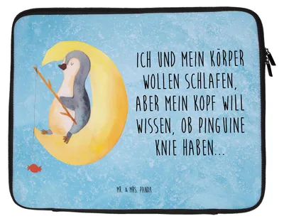 Produktbild von Mr. & Mrs. Panda Laptop Hülle Pinguin Mond 27 x 36 cm - Eisblau - Geschenk, Neugierig, Schlafzimmer, Tasche, Case, Laptoptasche, Spruch, Sleeve
