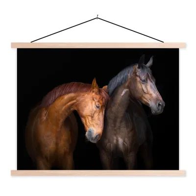 Produktbild von MuchoWow® Textilposter Pferde - Tiere - Porträt - Braun 120x90 cm mit holzfarbenen Rahmen - Magnetisch