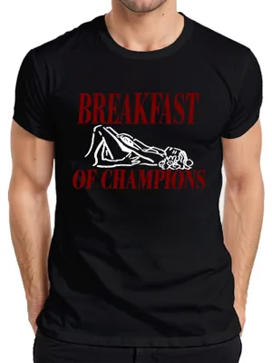 Productafbeelding van "Breakfast Of Champions" - Grappig, dubbelzinnig, humoristisch T-shirt voor volwassenen, zwart, maat L