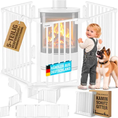 Imagen del producto de ELONEO, rejilla de protección para chimeneas, 75 cm de altura, protección metálica para estufas con cierre de seguridad, protección para niños, barrera para escaleras, puerta de seguridad, barrera para perros
