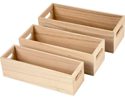 Produktbild von Holzkasten, H 6,5-7,5 cm, L 22+23,5+25 cm, B 6,5+7,5+8,5 cm, 3 Stk/ 1 Set [HOB-57697]
