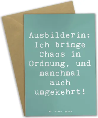 Produktbild von Mr. & Mrs. Panda Glückwunschkarte Spruch Ausbilderin Chaos Ordnung - Meeresbrise - Geschenk, Beruf, Ausbildungsalltag, osterkarte, Lernumfeld, einladungskarten, Berufe