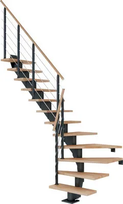 Produktbild von Pertura Mittelholmtreppe Alena Buche Leimholz Anthrazit 1/4 gewendelt unten links/rechts 75 cm 11 Stufen / 12 Steigungen