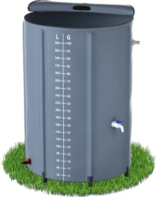 Produktbild von LARS360 380 Liter Faltbare Regentonne, Regenwassertonne, Regenwassertank, UV-stabil & witterungsbeständig, Mit Überlaufschutz & seitlicher Skala, Kompakt für Garten, Balkon, Camping, Dunkelgrau