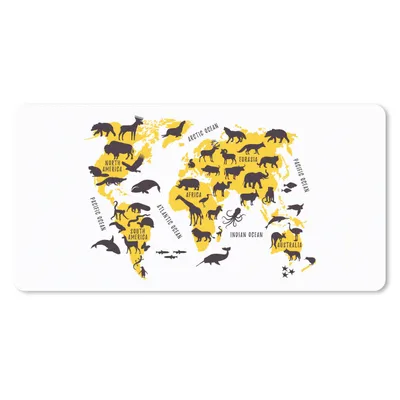 Produktbild von MuchoWow® Mauspad Mousepad Weltkarte - Gelb - Tiere 60x30 cm - Mousepads - Maus Mat - Pad - Mausunterlage - Nachhaltig