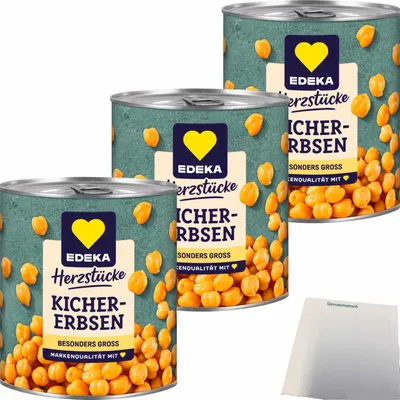 Produktbild von Edeka Kicher Erbsen naturell 3er Pack (3x800g Dose) + usy Block