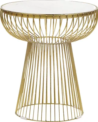 Zdjęcie produktu dla BELIANI Stolik kawowy biały marmur złote metalowa rama okrągły 42 x 42 cm styl glamour nowoczesny do salonu sypialni