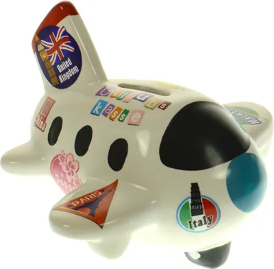 Produktbild von Spardose Flugzeug Sparbüchse Reisekoffer Keramik 16x17x14 cm