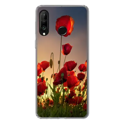 Produktbild von MuchoWow® Handyhülle Schutzhülle Hülle für Huawei P30 Lite Bunter Himmel über einem Mohnblumenfeld in Dänemark Silikon Softcase Handy Hülle - Handyhülle