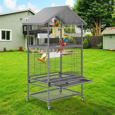 Imagen del producto de Jaula para pájaros grande, jaula de metal con cajón para arena