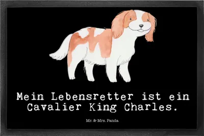 Produktbild von Mr. & Mrs. Panda fußmatte Cavalier King Charles Spaniel Lebensretter 50 x 75 cm - Schwarz - Geschenk, Schmutzmatte, Fußabstreifer, bodenmatte, Schuhabstreifer