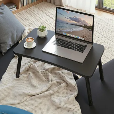 Produktbild von Carenza Home Laptoptisch Klappbar Anthrazit Holzwerkstoff Betttisch Faltbar Sofatisch Bett Sofa 59x35cm Höhe 24cm