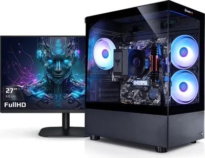 Produktbild von kiebel.de Gaming PC mit 27 Zoll TFT Viper V AMD Ryzen 7 5700G, 16GB DDR4, AMD Vega Grafik, 500GB SSD, WLAN, Windows 11, Gaming PC