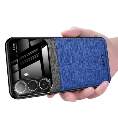 Produktbild von Galaxy S24+ Hülle, TPU Anti-rutsch Leder Glas Len Hybrid Schutzhülle für Samsung Galaxy S24+ Blau