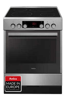A standalone electric stove with a glass ceramic cooktop and an oven.