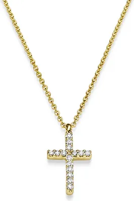 Produktbild von Collier Kreuz aus 750 Gold Gelbgold mit 15 Diamant-Brillanten 0,08 ct TW-SI 45cm