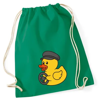 Produktbild von Huuraa Turnbeutel Quietscheente Kraftfahrt Comic Gummiente 12 Liter Kelly Green Baumwolle Rucksack Geschenkidee