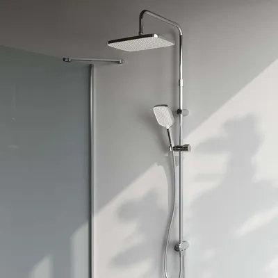 Produktbild von AM.PM Duschsystem ohne Armatur Regendusche Duschset ohne Thermostat mit Kopfbrause Handbrause Umsteller eckig Duschsäule F07FA000 Func, Chrom