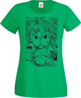 Zdjęcie produktu dla Koszulka Damska Manga Anime The Seven Anime Deadly Manga Sins Meliodas 02 Nanatsu No Taizai, Lady 2XL / Zielony