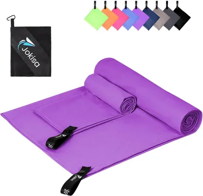 Imagen del producto de Juego de toallas de microfibra, de 180x90 cm y 80x40 cm, color lila, para uso doméstico y deportivo