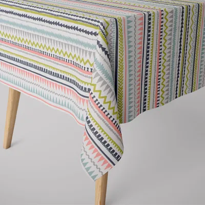 Produktbild von SCHÖNER LEBEN. Tischdecke Streifen Ethno Inka weiß grau grün rosa Größe 120x120cm