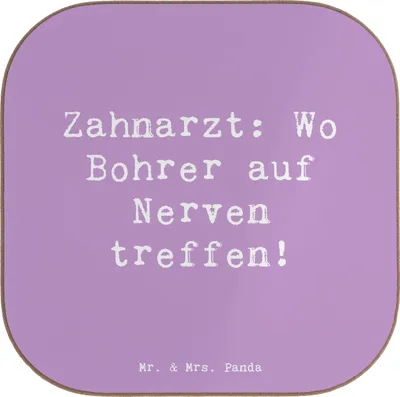 Produktbild von Mr. & Mrs. Panda Untersetzer Glas Spruch Zahnarzt Nerven - Lavendeltraum - Geschenk, für Gläser, Beruf, Berufspassion, Holzuntersetzer, Tassenuntersetzer, Hingabe, Berufe