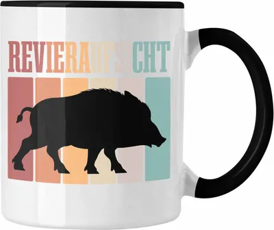 Produktbild von Trendation - Revieraufsicht Tasse Geschenk Jäger Wildschwein Geschenkidee für Jäger Lustig (Schwarz)