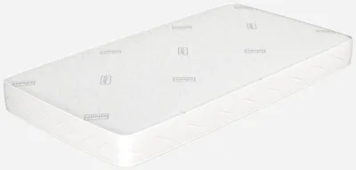 A white mattress is shown from a diagonal angle against a white background.