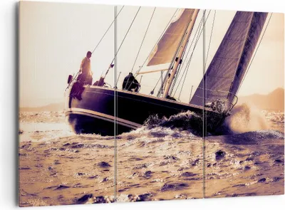 Produktbild von Bild auf Leinwand - Leinwandbild - Meer Yacht Welle - 165x110cm - Wand Bild - Wanddeko - Leinwanddruck - Bilder - Kunstdruck - Wanddekoration - Leinwand bilder - Wandkunst - CE165x110-3719