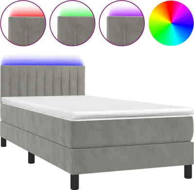 Obrázok produktu pre vidaXL Boxspring posteľ s matracom a LED svetlom sivá 100x200 cm Velvet