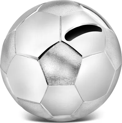 Productafbeelding van Zilveren spaarpot in de vorm van een voetbal, groot, diameter 8,5 cm, verzilverd en beschermd tegen aanslag