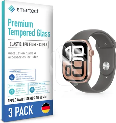 Produktbild von smartect TPU Schutzfolie Klar für Apple Watch Series 10 46mm, 3 x Front