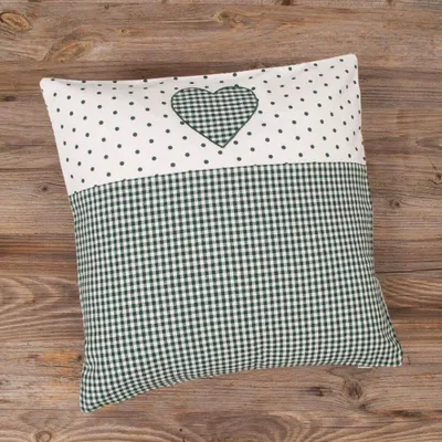 Produktbild von Kissen-Bezug 40x40 cm Herz grün Landhaus-Stil Baumwolle