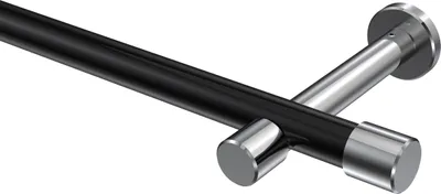 Produktbild von Interdeco Gardinenstange / Vorhangstange Schwarz / Chrom, Typ Prestige Santo (Kappe) ohne Ringe, 20 mm Ø 1-läufig, 220 cm