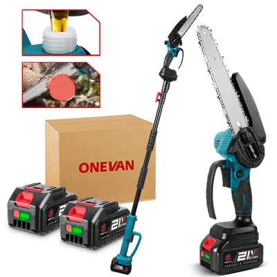 Produktbild von Akku-Hochentaster 2-in-1 Bürstenloser 8 Zoll Mini Kettensäge mit 2x Akkus, Teleskopstange bis 1,7 m Für Baum- und Gartenpflege