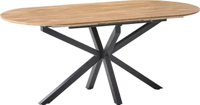 Obrázek produktu pro BELIANI Rozkládací jídelní stůl hnědý MDF železné nohy 140/180 x 90 cm 6místný oválný tvar moderní styl kuchyně jídelna